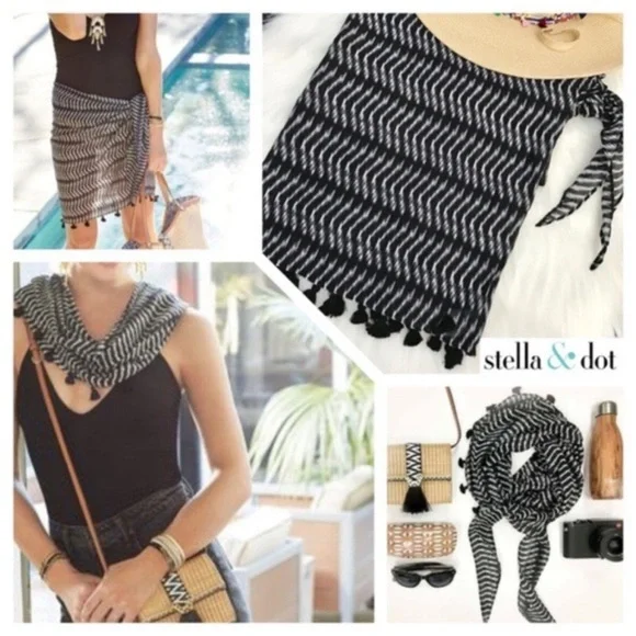 Stella & Dot Beach Black & White Sarong Scarf Large/XL - Picture 1 of 4